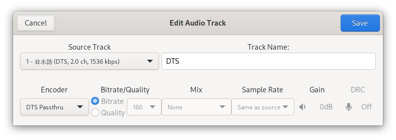 Handbrake Audio Track Name