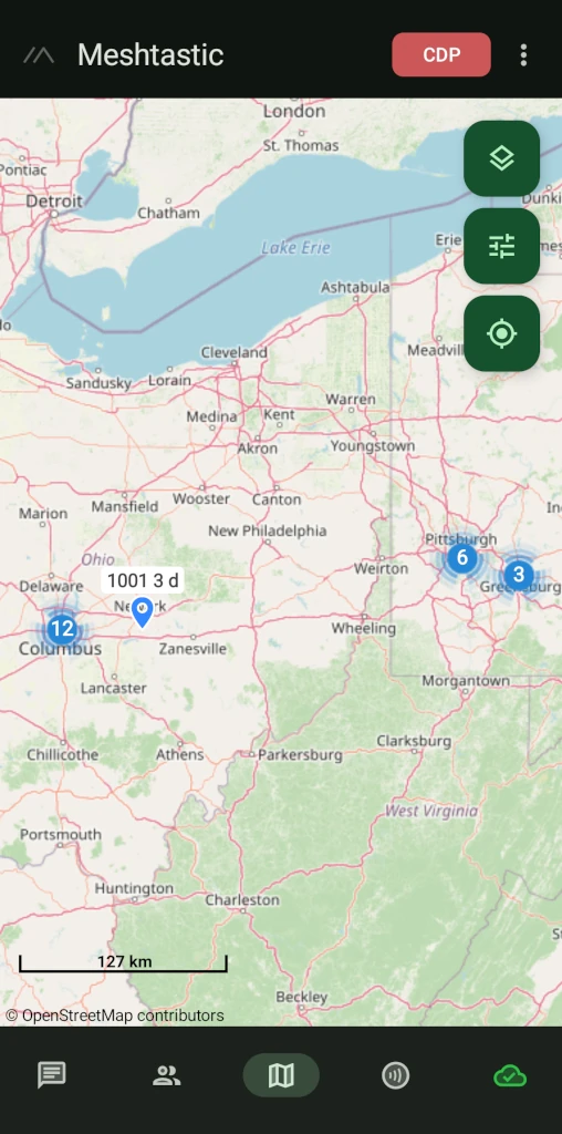 Map of nodes in Meshtastic