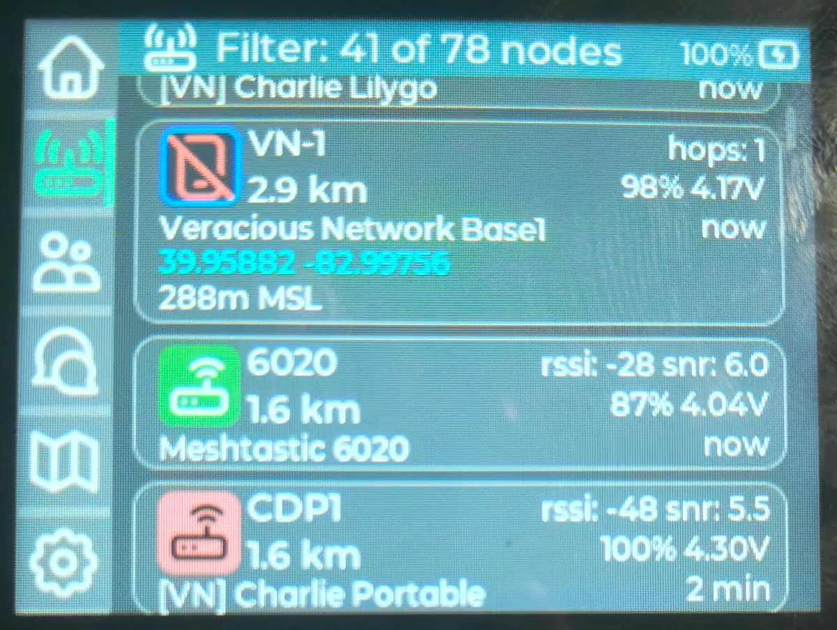 Nodes list on Lilygo T-Deck